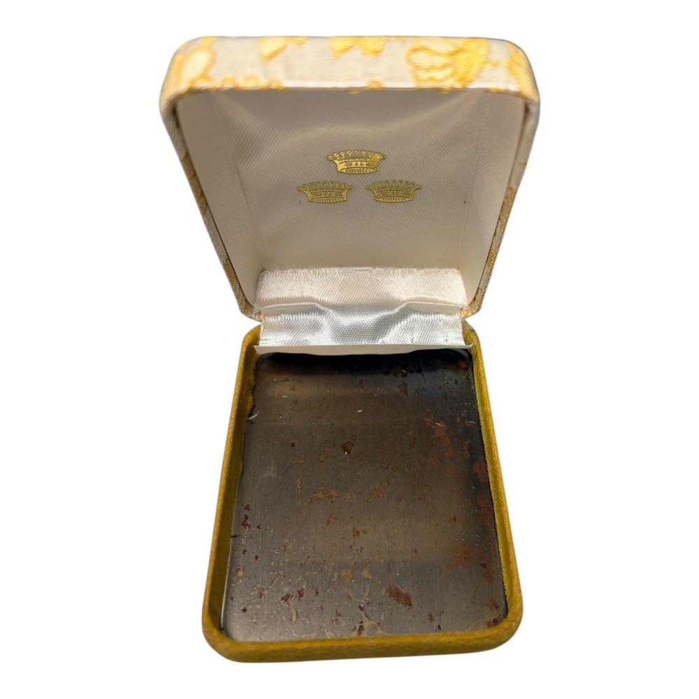 Vtg Mid Century Brocade Jewelry Box Gold Floral Fabric Yellow‎ Velvet Case Retro - Picture 9 of 9